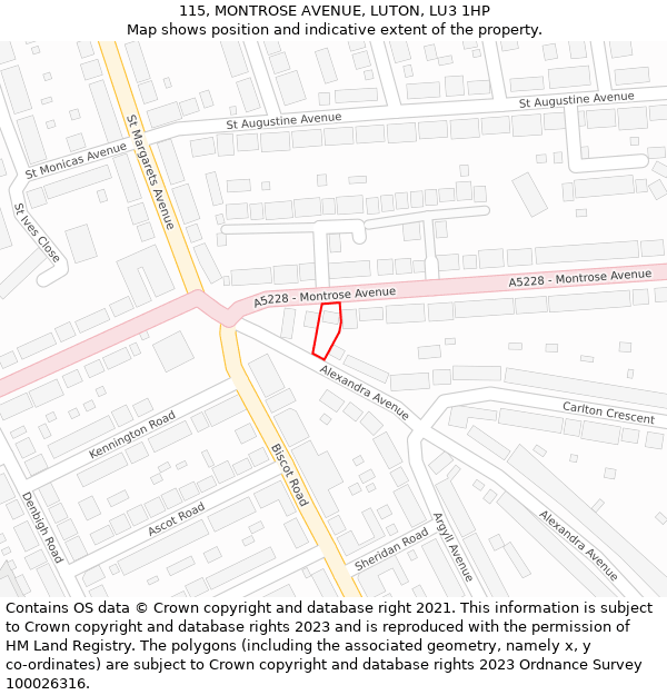 115, MONTROSE AVENUE, LUTON, LU3 1HP: Location map and indicative extent of plot