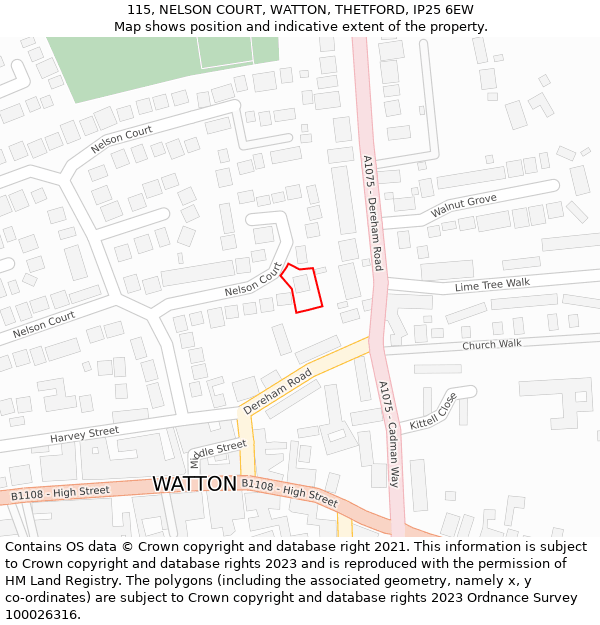 115, NELSON COURT, WATTON, THETFORD, IP25 6EW: Location map and indicative extent of plot
