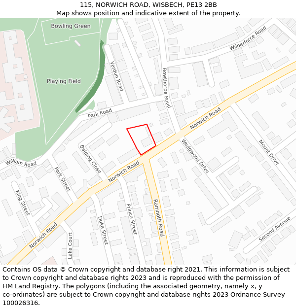 115, NORWICH ROAD, WISBECH, PE13 2BB: Location map and indicative extent of plot