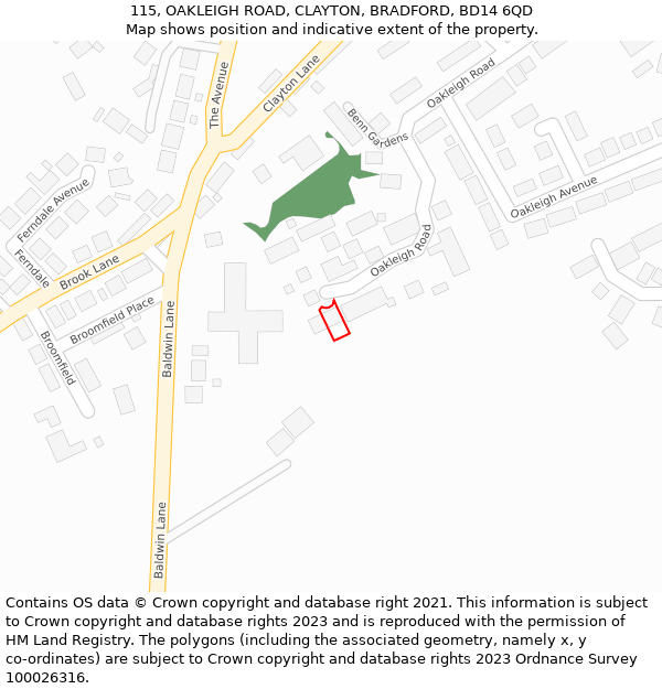 115, OAKLEIGH ROAD, CLAYTON, BRADFORD, BD14 6QD: Location map and indicative extent of plot