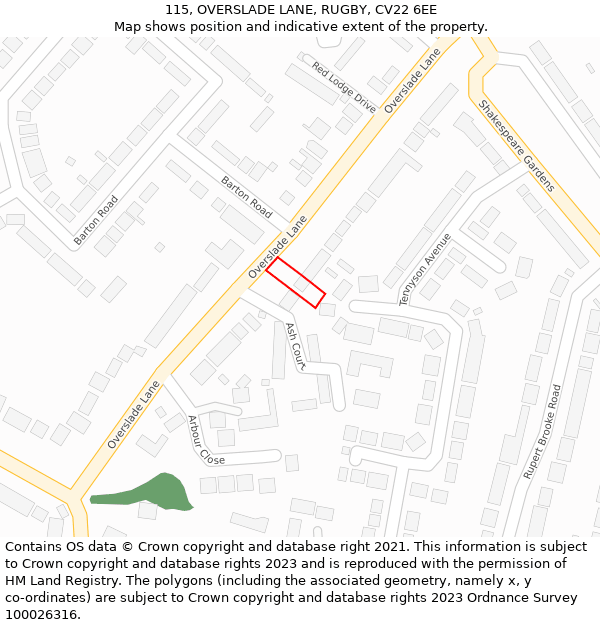 115, OVERSLADE LANE, RUGBY, CV22 6EE: Location map and indicative extent of plot