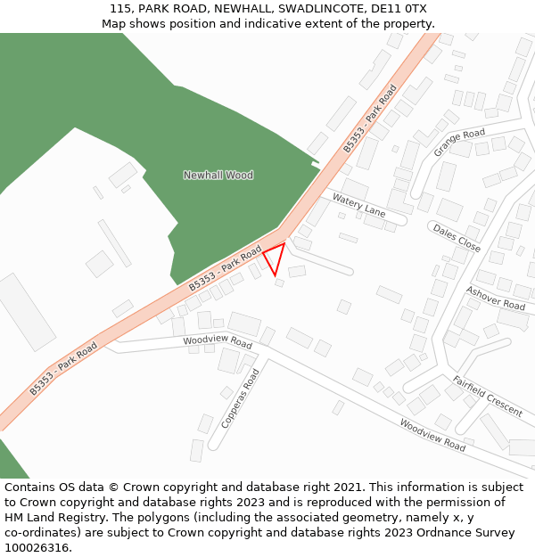 115, PARK ROAD, NEWHALL, SWADLINCOTE, DE11 0TX: Location map and indicative extent of plot