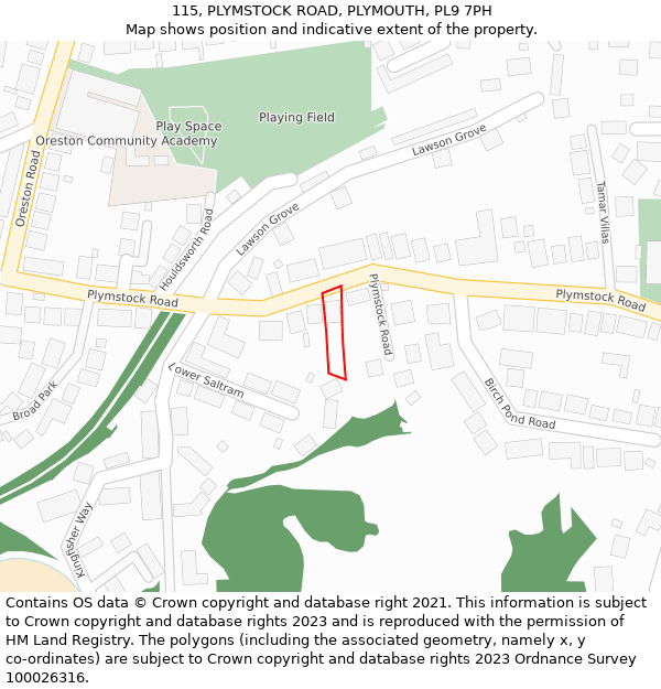115, PLYMSTOCK ROAD, PLYMOUTH, PL9 7PH: Location map and indicative extent of plot