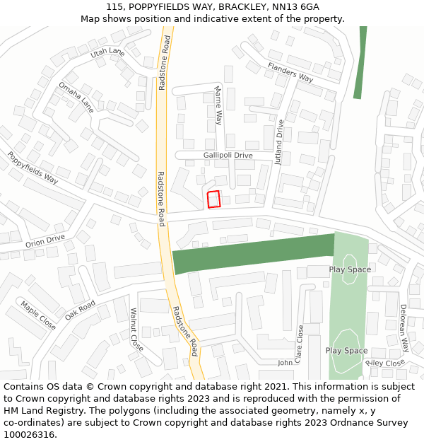 115, POPPYFIELDS WAY, BRACKLEY, NN13 6GA: Location map and indicative extent of plot