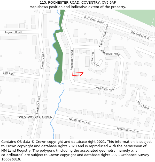 115, ROCHESTER ROAD, COVENTRY, CV5 6AF: Location map and indicative extent of plot