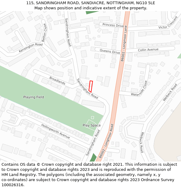 115, SANDRINGHAM ROAD, SANDIACRE, NOTTINGHAM, NG10 5LE: Location map and indicative extent of plot