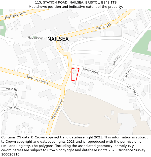 115, STATION ROAD, NAILSEA, BRISTOL, BS48 1TB: Location map and indicative extent of plot