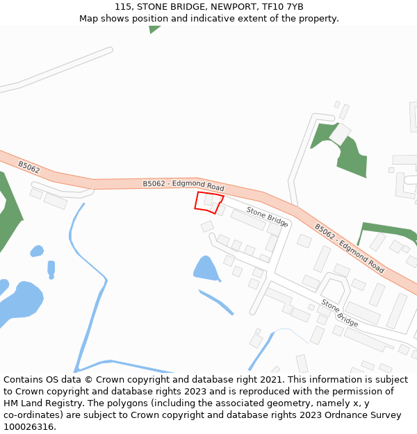 115, STONE BRIDGE, NEWPORT, TF10 7YB: Location map and indicative extent of plot