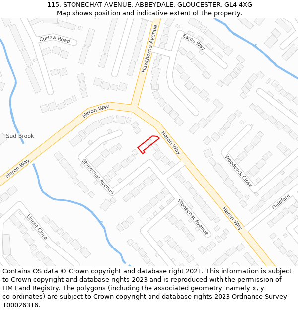 115, STONECHAT AVENUE, ABBEYDALE, GLOUCESTER, GL4 4XG: Location map and indicative extent of plot