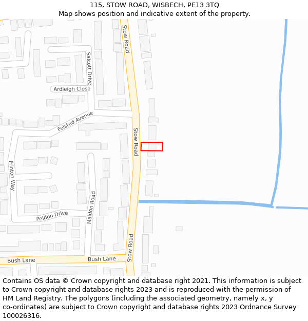 115, STOW ROAD, WISBECH, PE13 3TQ: Location map and indicative extent of plot