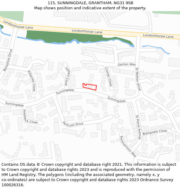 115, SUNNINGDALE, GRANTHAM, NG31 9SB: Location map and indicative extent of plot