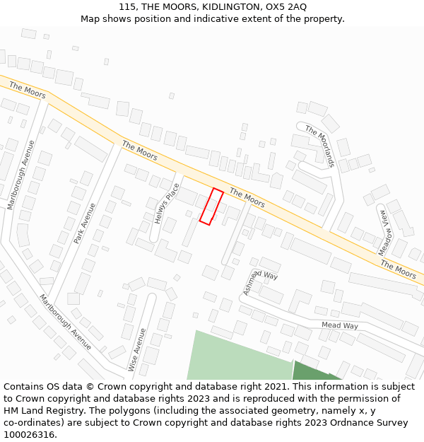 115, THE MOORS, KIDLINGTON, OX5 2AQ: Location map and indicative extent of plot