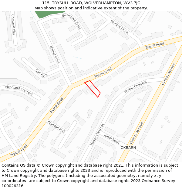 115, TRYSULL ROAD, WOLVERHAMPTON, WV3 7JG: Location map and indicative extent of plot