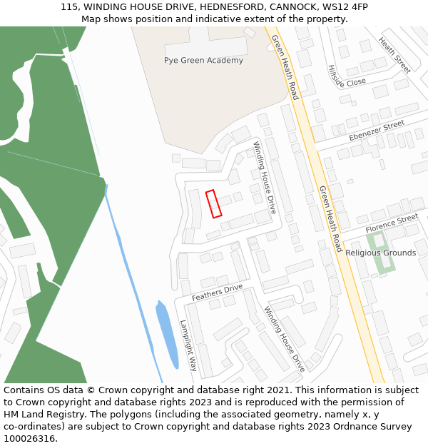 115, WINDING HOUSE DRIVE, HEDNESFORD, CANNOCK, WS12 4FP: Location map and indicative extent of plot