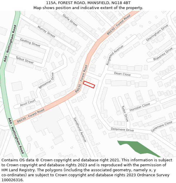 115A, FOREST ROAD, MANSFIELD, NG18 4BT: Location map and indicative extent of plot