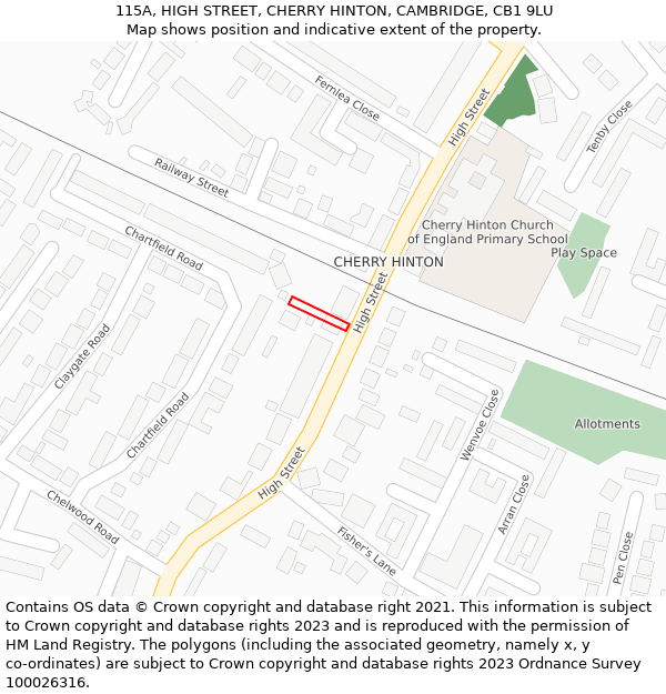 115A, HIGH STREET, CHERRY HINTON, CAMBRIDGE, CB1 9LU: Location map and indicative extent of plot