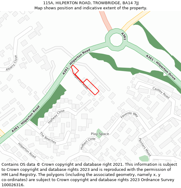 115A, HILPERTON ROAD, TROWBRIDGE, BA14 7JJ: Location map and indicative extent of plot