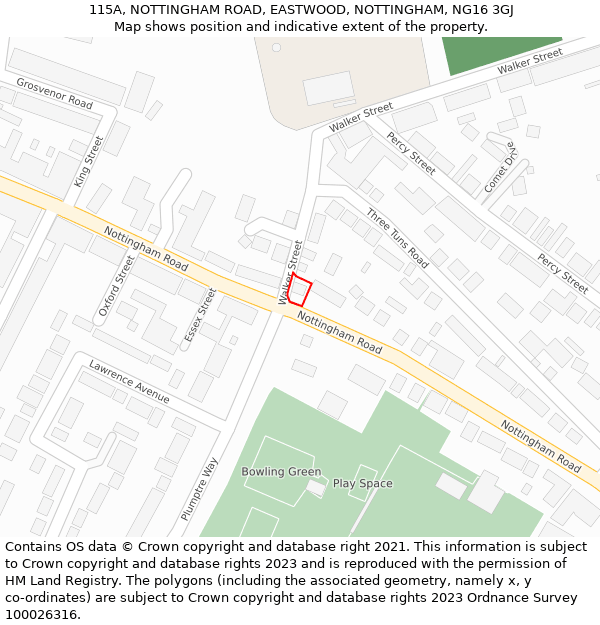 115A, NOTTINGHAM ROAD, EASTWOOD, NOTTINGHAM, NG16 3GJ: Location map and indicative extent of plot
