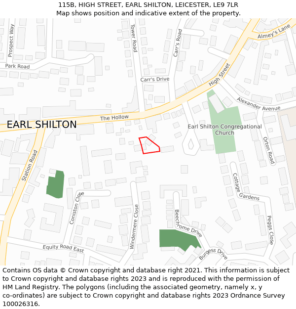 115B, HIGH STREET, EARL SHILTON, LEICESTER, LE9 7LR: Location map and indicative extent of plot