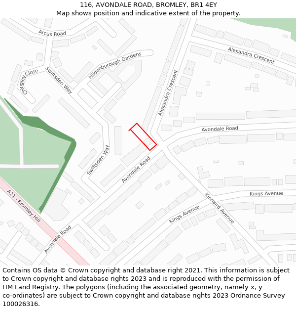 116, AVONDALE ROAD, BROMLEY, BR1 4EY: Location map and indicative extent of plot