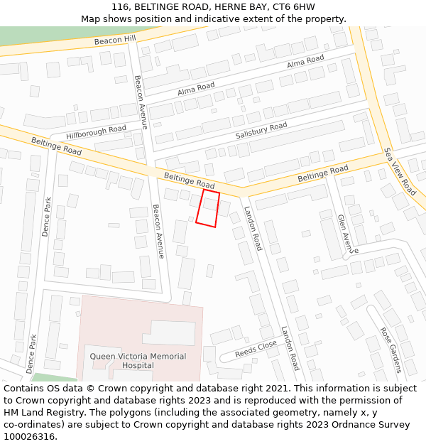 116, BELTINGE ROAD, HERNE BAY, CT6 6HW: Location map and indicative extent of plot