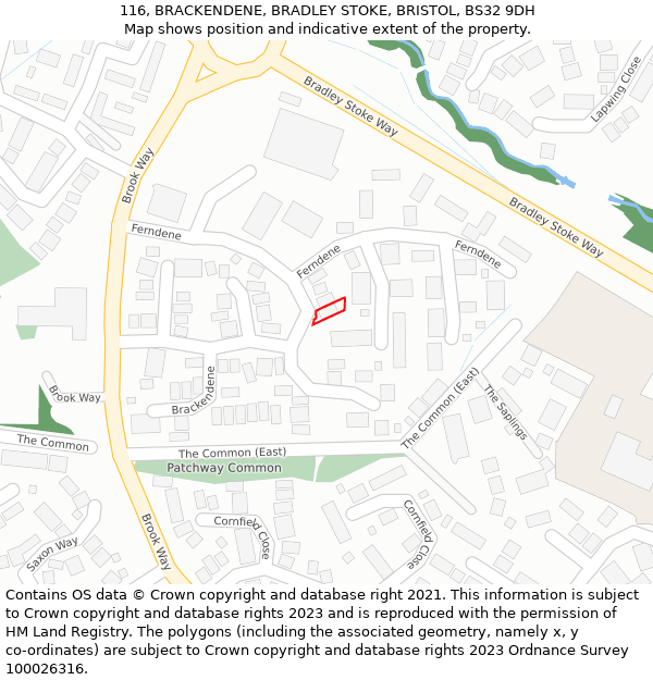 116, BRACKENDENE, BRADLEY STOKE, BRISTOL, BS32 9DH: Location map and indicative extent of plot