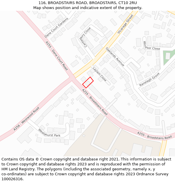 116, BROADSTAIRS ROAD, BROADSTAIRS, CT10 2RU: Location map and indicative extent of plot