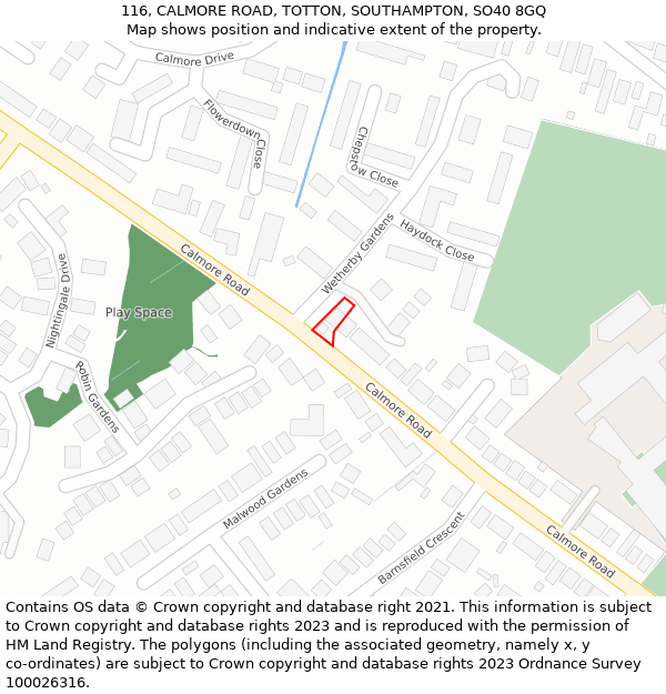 116, CALMORE ROAD, TOTTON, SOUTHAMPTON, SO40 8GQ: Location map and indicative extent of plot