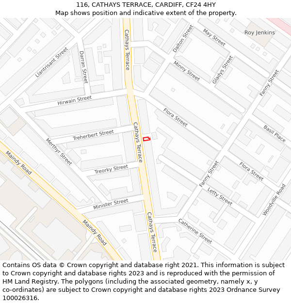 116, CATHAYS TERRACE, CARDIFF, CF24 4HY: Location map and indicative extent of plot