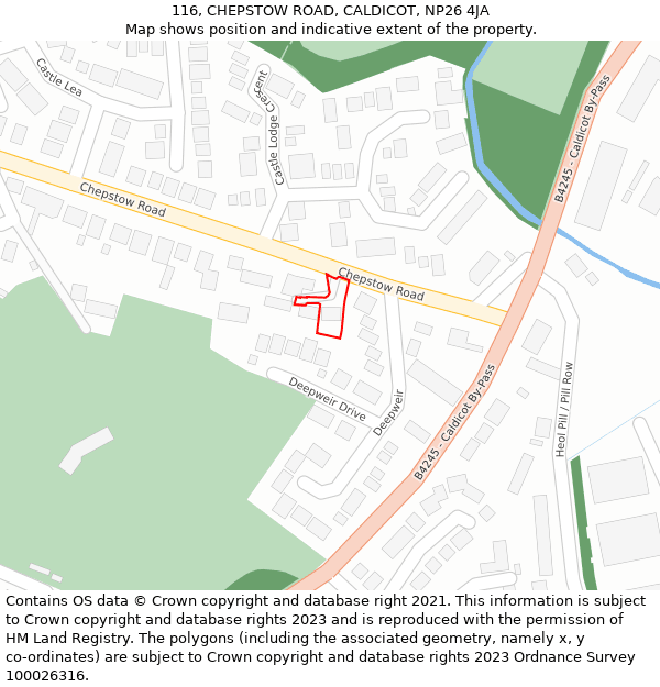 116, CHEPSTOW ROAD, CALDICOT, NP26 4JA: Location map and indicative extent of plot