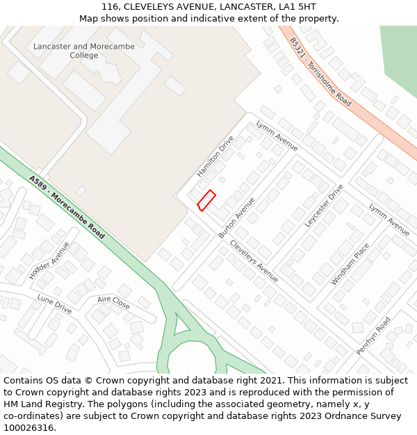 116, CLEVELEYS AVENUE, LANCASTER, LA1 5HT: Location map and indicative extent of plot