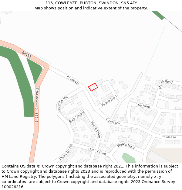 116, COWLEAZE, PURTON, SWINDON, SN5 4FY: Location map and indicative extent of plot