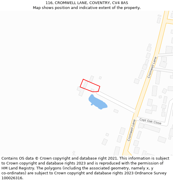 116, CROMWELL LANE, COVENTRY, CV4 8AS: Location map and indicative extent of plot