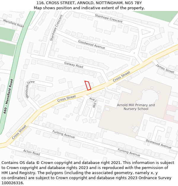 116, CROSS STREET, ARNOLD, NOTTINGHAM, NG5 7BY: Location map and indicative extent of plot