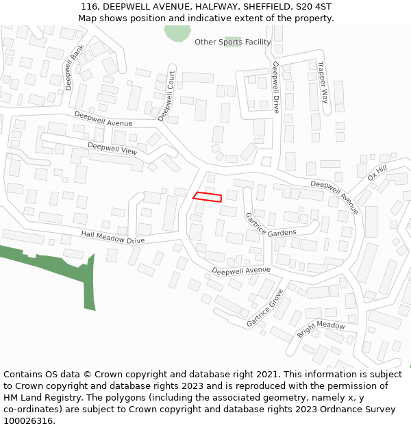 116, DEEPWELL AVENUE, HALFWAY, SHEFFIELD, S20 4ST: Location map and indicative extent of plot