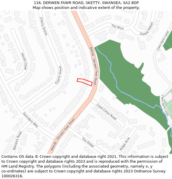 116, DERWEN FAWR ROAD, SKETTY, SWANSEA, SA2 8DP: Location map and indicative extent of plot