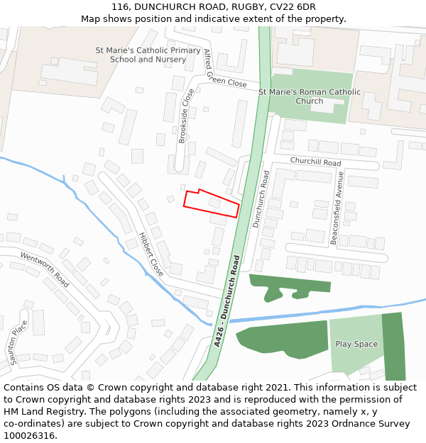 116, DUNCHURCH ROAD, RUGBY, CV22 6DR: Location map and indicative extent of plot