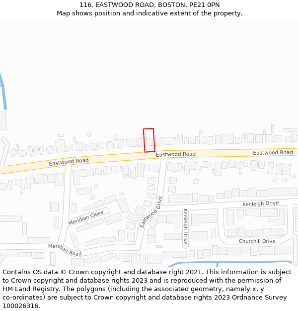 116, EASTWOOD ROAD, BOSTON, PE21 0PN: Location map and indicative extent of plot