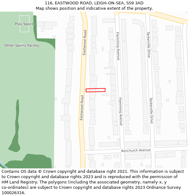 116, EASTWOOD ROAD, LEIGH-ON-SEA, SS9 3AD: Location map and indicative extent of plot