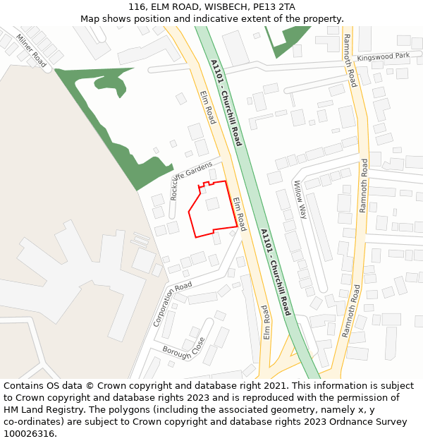 116, ELM ROAD, WISBECH, PE13 2TA: Location map and indicative extent of plot