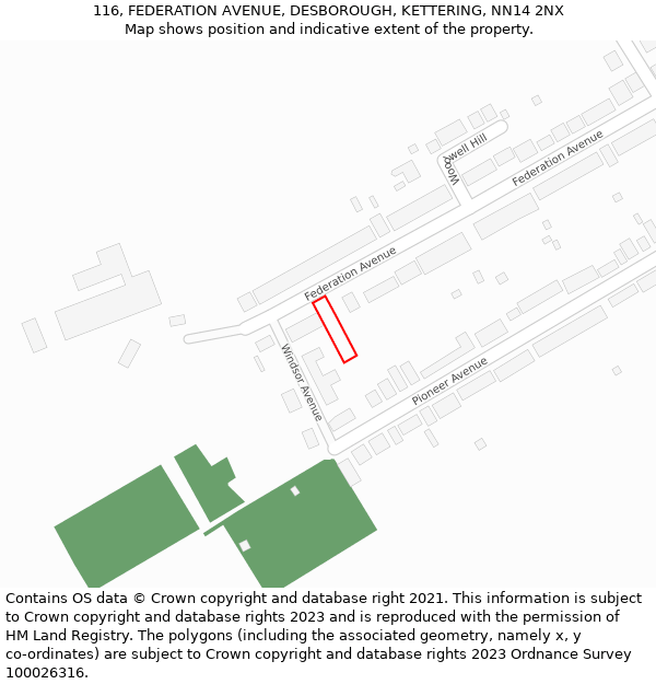 116, FEDERATION AVENUE, DESBOROUGH, KETTERING, NN14 2NX: Location map and indicative extent of plot