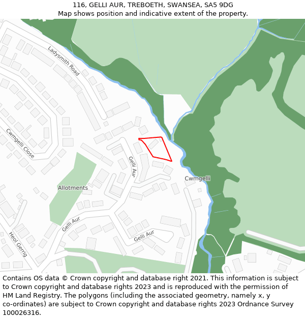 116, GELLI AUR, TREBOETH, SWANSEA, SA5 9DG: Location map and indicative extent of plot