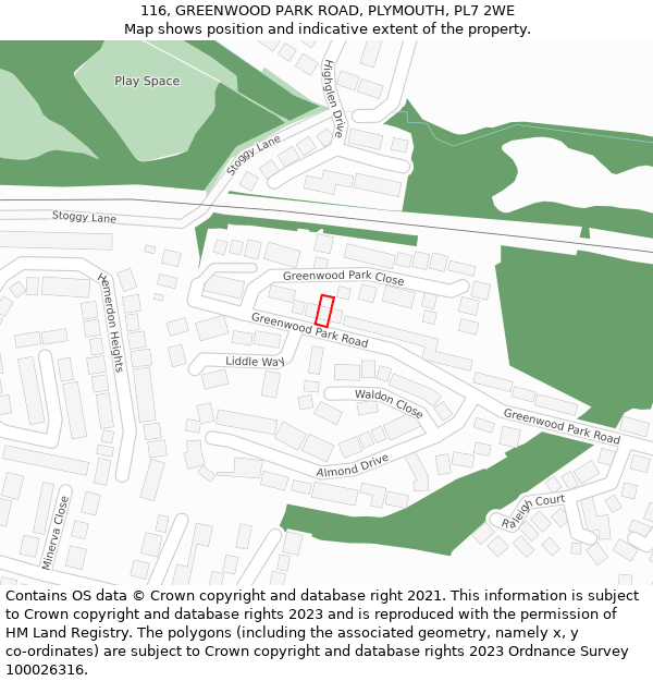 116, GREENWOOD PARK ROAD, PLYMOUTH, PL7 2WE: Location map and indicative extent of plot