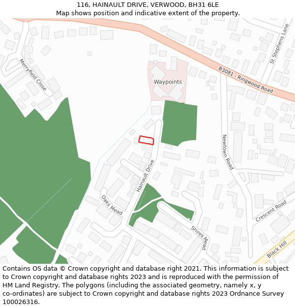 116, HAINAULT DRIVE, VERWOOD, BH31 6LE: Location map and indicative extent of plot