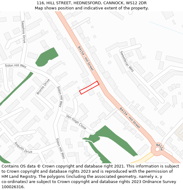 116, HILL STREET, HEDNESFORD, CANNOCK, WS12 2DR: Location map and indicative extent of plot