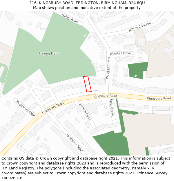 116, KINGSBURY ROAD, ERDINGTON, BIRMINGHAM, B24 8QU: Location map and indicative extent of plot