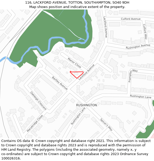 116, LACKFORD AVENUE, TOTTON, SOUTHAMPTON, SO40 9DH: Location map and indicative extent of plot