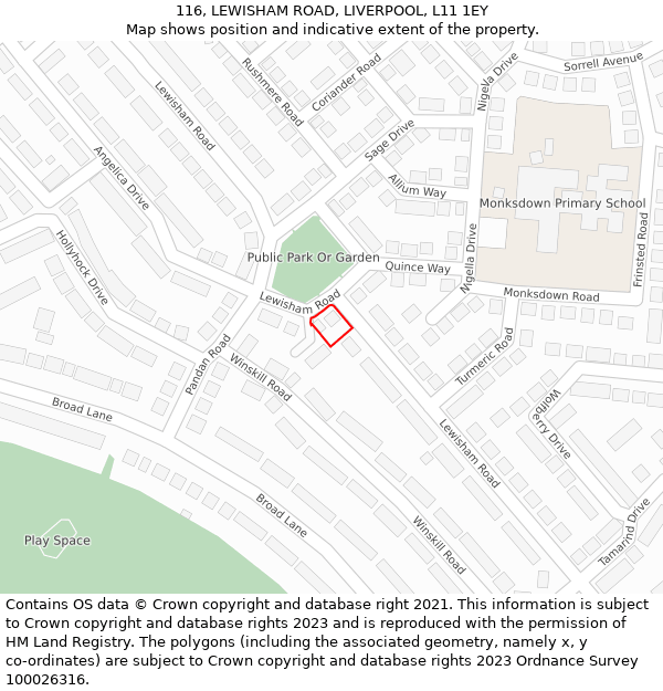 116, LEWISHAM ROAD, LIVERPOOL, L11 1EY: Location map and indicative extent of plot