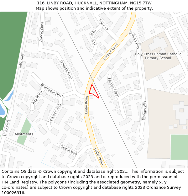 116, LINBY ROAD, HUCKNALL, NOTTINGHAM, NG15 7TW: Location map and indicative extent of plot