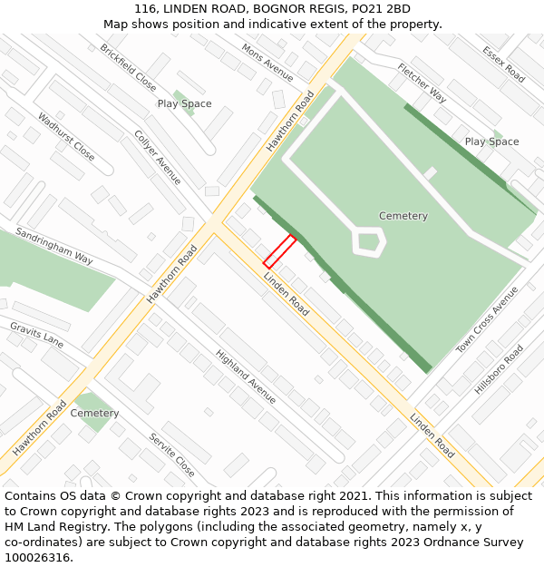 116, LINDEN ROAD, BOGNOR REGIS, PO21 2BD: Location map and indicative extent of plot